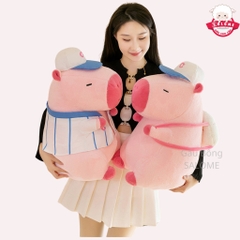 Gấu Bông Capybara Hồng Đeo Balo Mặc Áo Bóng Chày