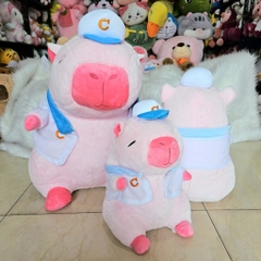 Gấu Bông Capybara Hồng Đeo Balo Mặc Áo Bóng Chày