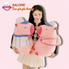 Gấu Bông Capybara Hồng Đeo Balo Mặc Áo Bóng Chày