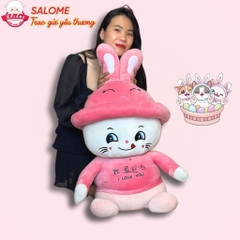Gấu Bông Mèo Ngồi Mắt Liếc Đội Mũ Thỏ Khổng Lồ Dễ Thương SALOME Thú Bông Mèo Hồng Liếm Mép Ôm Ngủ