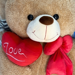 Gấu bông teddy xù  ôm trái tim đỏ một bên