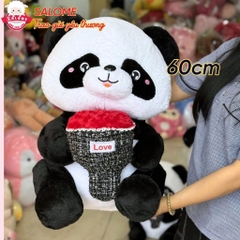 Gấu bông gấu trúc ôm bó hoa