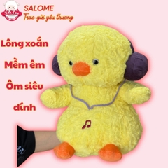 Gấu bông con gà vàng đeo tai nghe