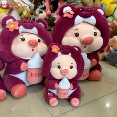 Gấu Bông Heo Cosplay Gấu Dâu Ôm Bình Sữa