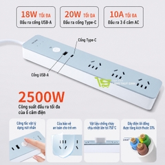 Ổ cắm Wifi TuyaSmart tải 2500W - 3 ổ điều khiển độc lập