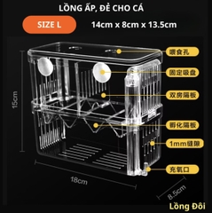 Lồng Đẻ Cho Cá Bằng Mica Trong Suốt, Hộp Ấp Dưỡng Cá Bảy Màu Cá Bệnh Nhiêu Kích Thước XS S M L