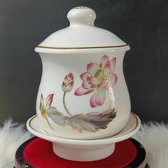 Chum nước Sứ có đế,có nắp-chân cao(Sen cánh Hồng)