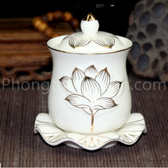 Chum nước Sứ có đế,có nắp (vành Sen)- Trung 9.5cm