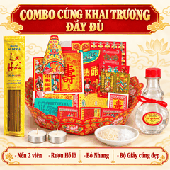 Combo Khai Trương đầy đủ(Giấy cúng Đẹp+Nhang+2 nến +Muối gạo+Rượu)