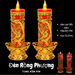 Đèn bàn thờ Trụ Rồng Phượng [Pin + Điện 2203AC ]