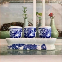 Khay Chum Sứ đế rời,không nắp(Rồng xanh)-16*8cm-3ly