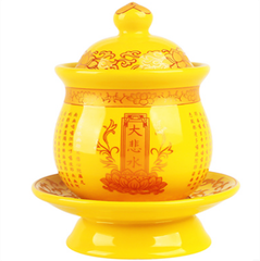 Chum nước Sứ có đế có nắp Phật-chân cao(khắc chữ) 6*9cm(đk*c)