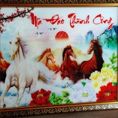 Tranh 3D Ngựa"Mã Đáo Thành Công"nền Mẫu đơn 108*54cm