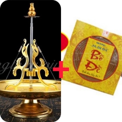 CB 1 Khay cắm nhang Vòng chân CAO(màu vàng) 21cm + 1 hộp nhang Bồ Đề 10 khoanh