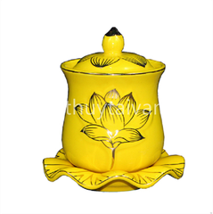 Chum nước Sứ có đế ,có nắp (vành Sen) - Nhỏ 8.5cm
