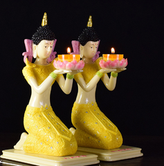 Tiên Nữ Dâng Đèn 11*15*26cm(Vàng Kim sa)