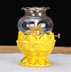 Đèn dầu Sứ Hoa sen Vàng [8*14.8cm]