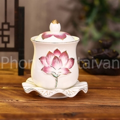 Chum nước Sứ có đế,có nắp (vành Sen) -Nhỏ 8cm