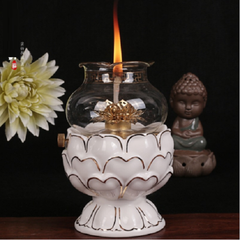 Đèn dầu Sứ Hoa sen Trắng [8*14.8cm]
