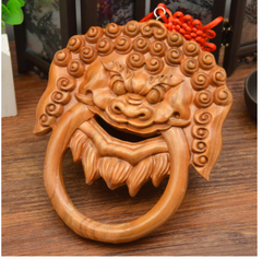 Gương Bát Quái Hổ phù Gỗ Đào Miệng Rồng(Có Quai)13*15cm