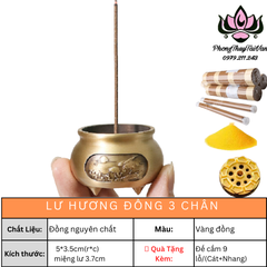 CB Lư hương Đồng Tròn 3 chân Mini 5.5cm (Đầy Đủ)