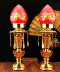 Đèn bàn thờ Trụ búp sen Đỏ(có tua) 25cm