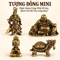 Tượng Đồng Mini Quan âm,Di lặc,Long quy,Quan công 4.5cm