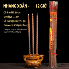 Nhang Cây Xoắn Giờ khoảng 12h,24h Đàn hương 69cm,80cm(Gói 3 Cây)