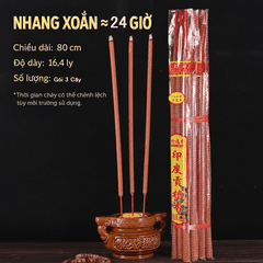 Nhang Cây Xoắn Giờ khoảng 12h,24h Đàn hương 69cm,80cm(Gói 3 Cây)