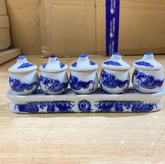 Khay Chóe Sứ đế rời,có nắp(Rồng xanh)-25*6*8cm-5 ly