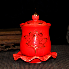 Chum nước Sứ có đế,có nắp (vành Sen) -Lớn 10.2cm