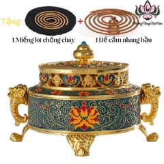 CB Lư xông Trầm Xanh Tây Tạng + miếng lót + Đế bầu rỗng