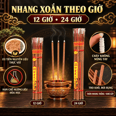 Nhang Cây Xoắn Giờ khoảng 12h,24h Đàn hương 69cm,80cm(Gói 3 Cây)