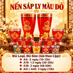 Nến Ly Sáp ĐỎ,5 MÀU theo Giờ, theo Ngày [đủ loại]