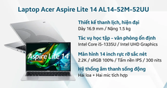Máy tính xách tay Acer N23G2 (AL14-52M-52UU) (i5-1335U; 16GB; 512GB SSD; UMA; 14" 2.2K; Windows 11; Bạc; NX.J39SV.003)