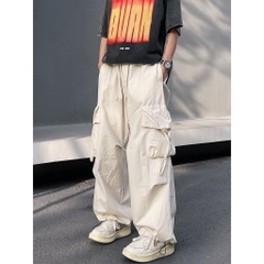 Quần Ống Rộng Nam Nữ Có Dây Rút Unisex, Quần Túi Hộp Vải Dù Phong Cách Hiphop Đường Phố Q130 Nam Menswear Pants Đen Trắng
