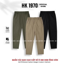 Quần Kaki Nam Eo Chun Sườn Ống Côn Vải Kaki 280GSM Kẻ Ô 280GSM Không Nhăn Xù Bai Nhão, Vải Siêu Bền Phong Cách Vintage Q228