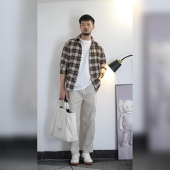 Quần Kaki ống suông cạp chun dáng Baggy Unisex chất liệu Kaki mềm thoáng mát phong cách đơn giản Q188 Menswear Nam Pants Có Túi Đen