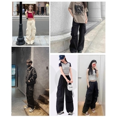 Quần Ống Rộng Nam Nữ Có Dây Rút Unisex, Quần Túi Hộp Vải Dù Phong Cách Hiphop Đường Phố Q130 Nam Menswear Pants Đen Trắng