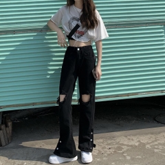 Quần Jean Nam Nữ Rách Gối Ống Đứng Thời Trang Hàn Quốc 2023 Q008 Pants Ong Women