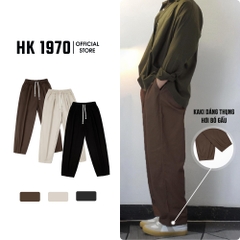 Quần Kaki Ống Rộng Dáng Thụng Xếp Ly Lưng Cao  Phong Cách Retro Hàn Quốc Q182 Pants Kem Nam Menswear Nam Menswear