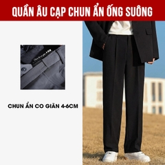 Quần Tây Nam, Quần Âu Nam Vải Cotton Hàn Dáng Quần Ống Suông Rộng Trơn Q087 Menswear Pants Đen Ong dịp Thông thường Có Túi