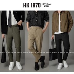 Quần Kaki Nam Eo Chun Sườn Ống Côn Vải Kaki 280GSM Kẻ Ô 280GSM Không Nhăn Xù Bai Nhão, Vải Siêu Bền Phong Cách Vintage Q228