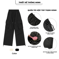 Quần Ống Rộng Nam Nữ Có Dây Rút Unisex, Quần Túi Hộp Vải Dù Phong Cách Hiphop Đường Phố Q130 Nam Menswear Pants Đen Trắng