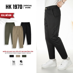 Quần Kaki Nam Eo Chun Sườn Ống Côn Vải Kaki 280GSM Kẻ Ô 280GSM Không Nhăn Xù Bai Nhão, Vải Siêu Bền Phong Cách Vintage Q228
