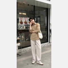 Quần âu nam xếp ly, Quần tây nam vải tuyết Hàn Quốc Kèm Đai, cạp chun sau dáng quần ống suông rộng Q168 Menswear Ong Kem Kaki quần â