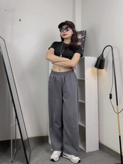 Quần Ống Rộng Có Dây Rút Chất Nỉ 2 Da Xịn Thiết kế Đường Line mới ở Ống Quần Phong Cách Streetwear Q153 Menswear Nam Pants Đen Có Túi