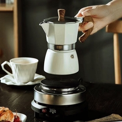 Bình Pha Cà Phê Seiko Moka Kiểu Ý – Hợp Kim Nhôm Dày, Tay Cầm Vân Gỗ Cao Cấp 150ml-300ml