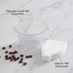 COMBO PHA CÀ PHÊ V60 (PHIN + 100 GIẤY)	LỚN QUẠT PVC TRẮNG