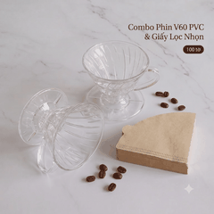 COMBO PHA CÀ PHÊ V60 (PHIN + 100 GIẤY) NHỎ NHỌN PVC NÂU
